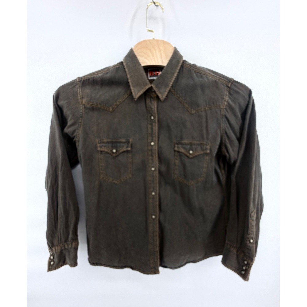 Vintage Brooks Dunn Panhandle Slim Western Shirt Mens XL Brown Pearl Snap Cotton